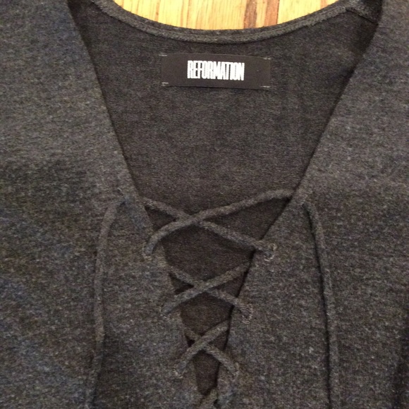 Reformation Simone Lace Up Charcoal Grey Dress S - Picture 5 of 8